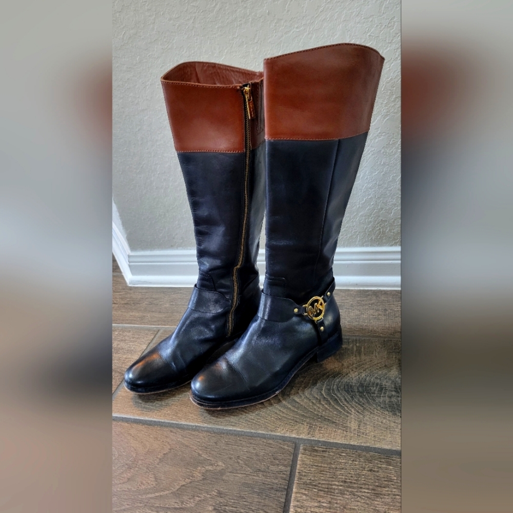 Michael Kor's Two Toned Leather Boots with Gold Emblem / Woman's Size 7.5